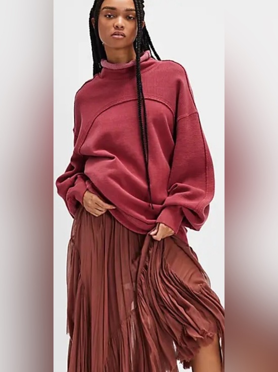 Free People Sweaters - Free People Red Cotton Ella Tunic Sweatshirt Size 8